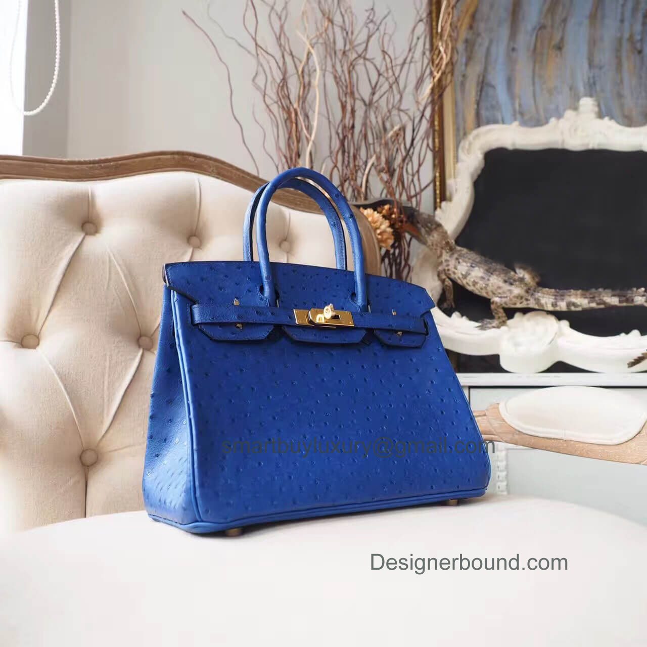 Hermes Birkin 30 Handbag in ck77 Blue Iris Ostrich GHW